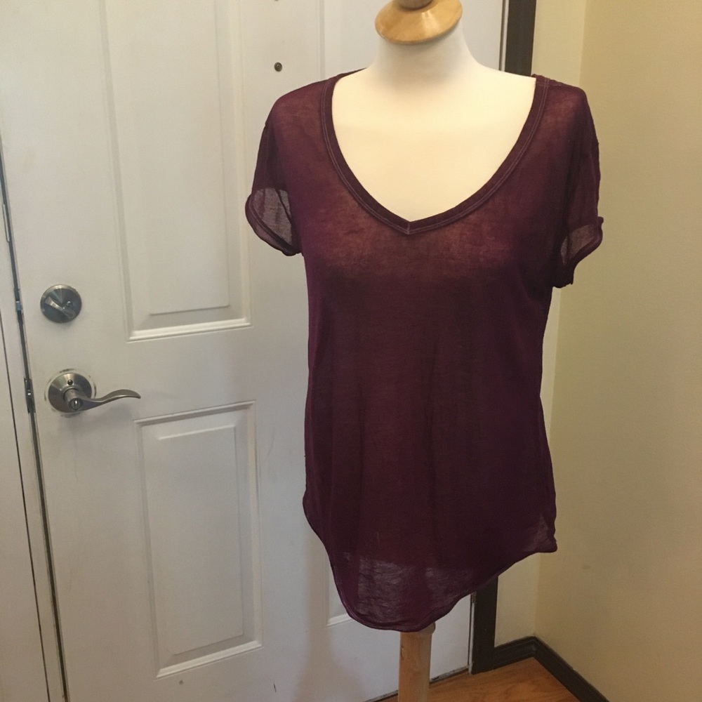 Aerie Real Soft Purple Short Sleeve V-Neck Tee